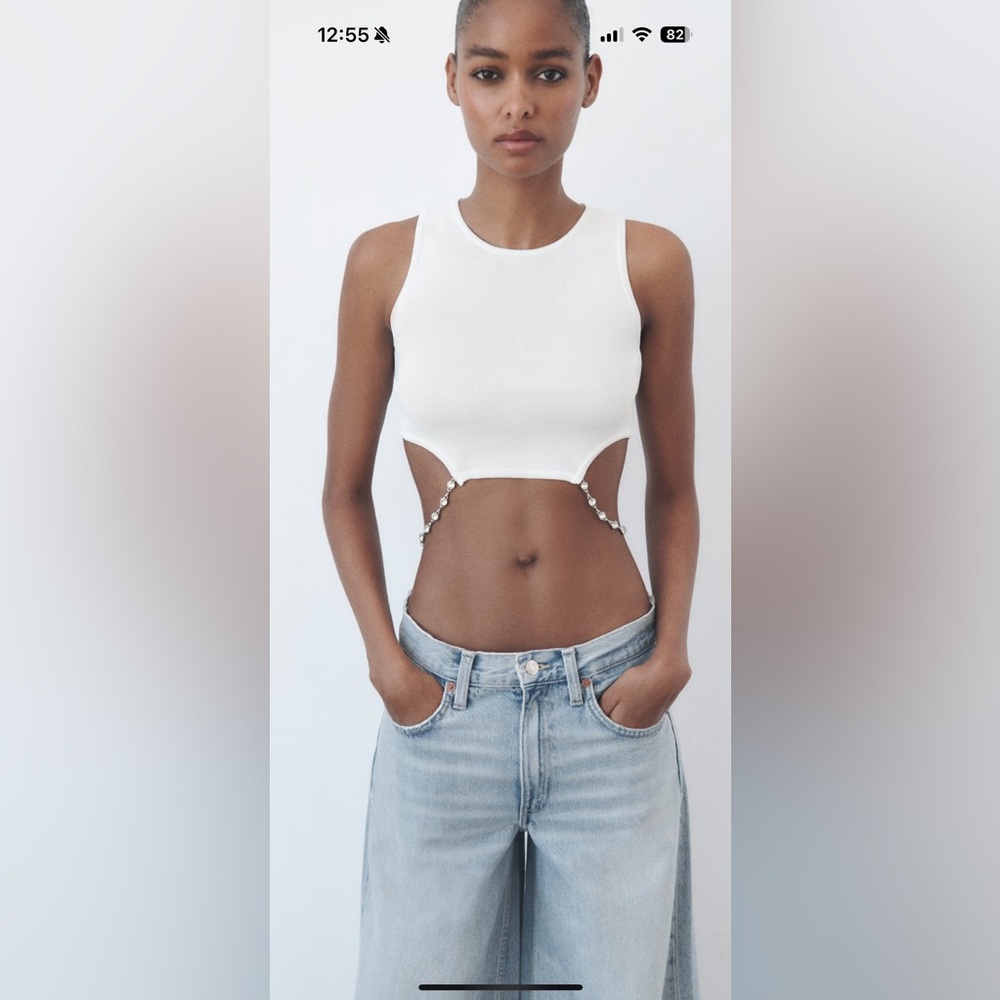 Zara cut out top with rhinestone detail